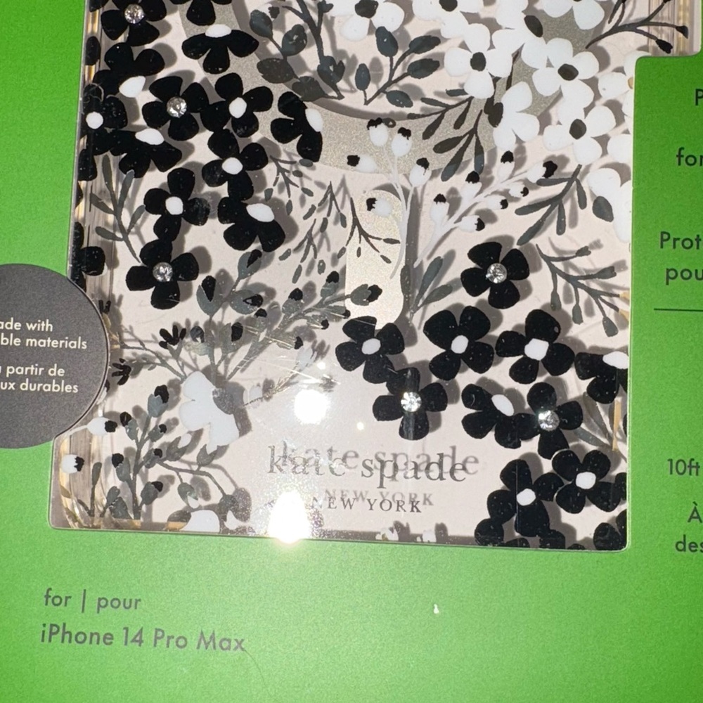 Kate Spade Black white Phones Case with floral Design iPhone 14 Pro Max - Picture 4 of 6